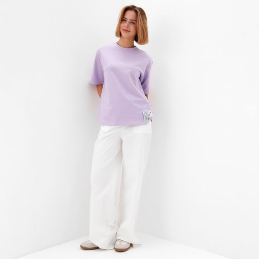 Футболка оверсайз с нашивкой женская MINAKU: One Most Brand, сиреневая, размер 42