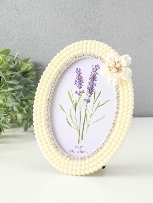 Фоторамка для фото 13×18 см «Белый жемчуг с цветком», овальная, пластик
