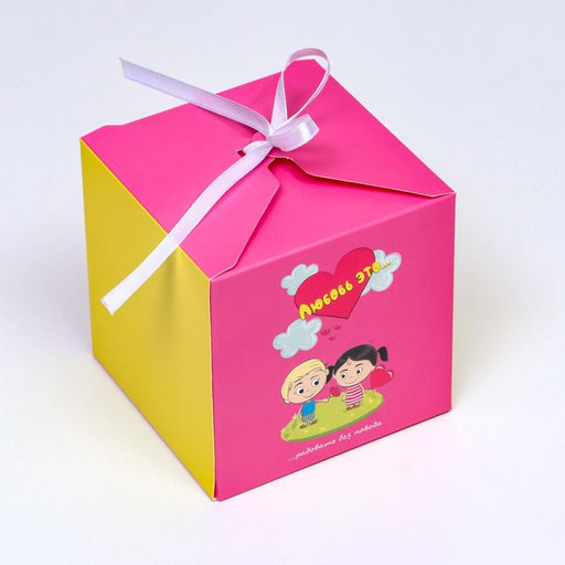 Цена за 10 шт. Коробка складная Любовь это, розовая, 10 х 10 х 10 см - UPAK LAND фото 2