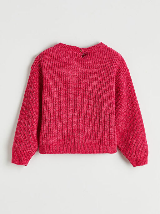 Bisiklet Yaka Kalp ??lemeli K?z ?ocuk Triko Kazak