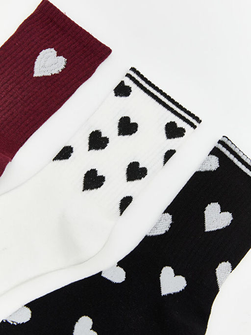 Kalp Desenli Kad?n Soket ?orap 3l?