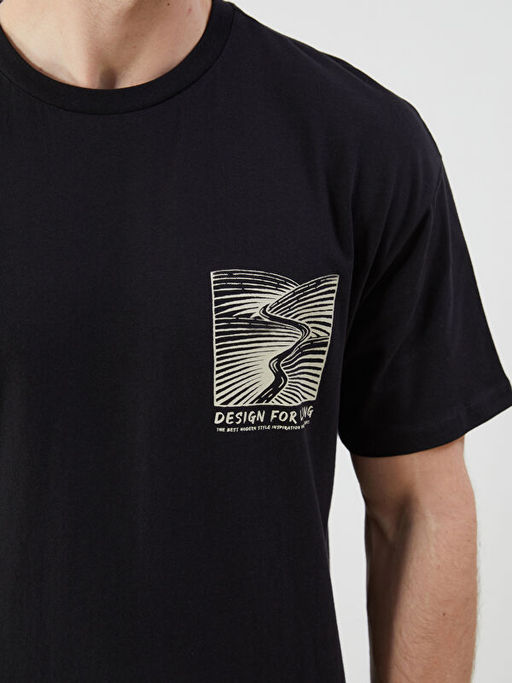 Bisiklet Yaka Bask?l? Penye Erkek Ti??rt