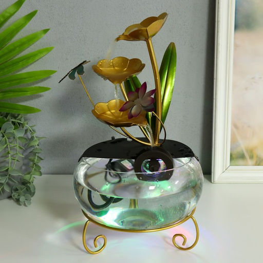 Фонтан настольный «Стрекоза в цветах», от сети, 21×21×34 см