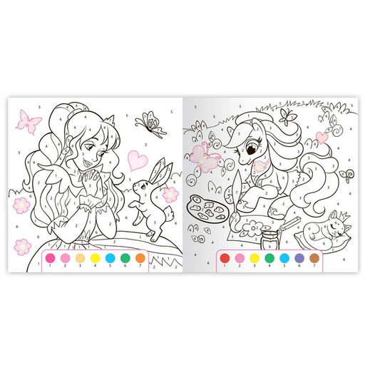 Раскраска по номерам с наклейками Волшебный мир, 16 стр.