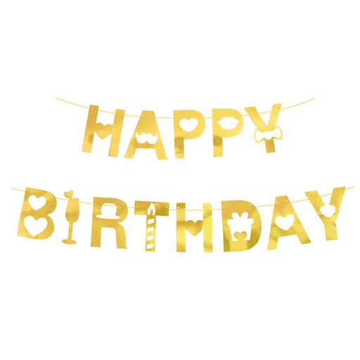 Гирлянда на ленте «Happy Birthday», золото, 200 см