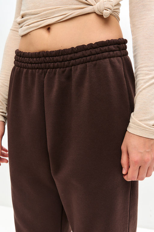 Брюки женские из футера трехнитка с начесом Сова шоколад макси