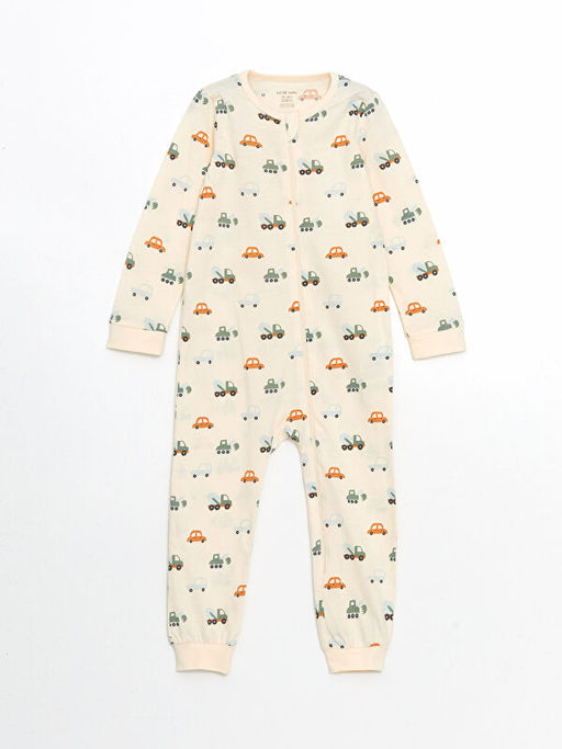 Bisiklet Yaka Bask?l? Erkek Bebek Tulum 2li