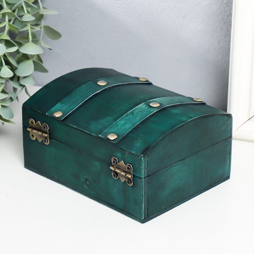 Шкатулка для украшений «Сундучок. Алиенора», дерево, с заклёпками, выпуклая, зелёный, 15×11.5×7.5 см