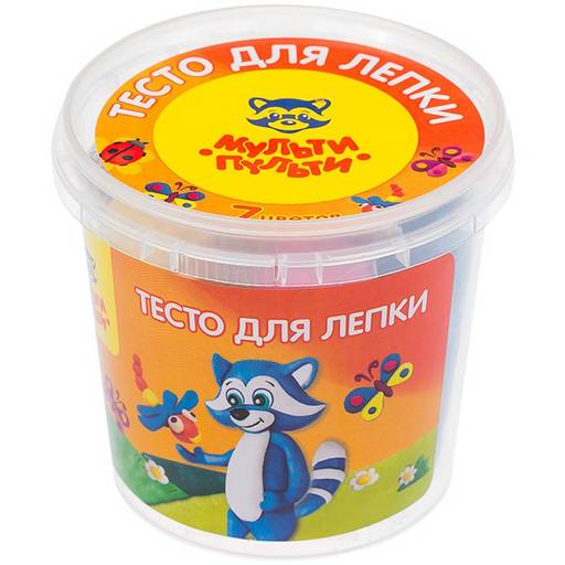 Тесто для лепки Мульти-Пульти 7цв. по 30гр. "Енот в деревне" (ТЛ_12208) в пласт. стакане