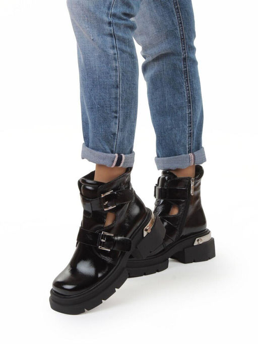 01-D1-8071 BLACK Ботинки демисезонные женские (натуральная кожа, байка)
