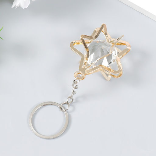 Цена за 12 шт. Металлический брелок для ключей на кольце «Звезда кристалл», золото, 3×4×4 см
