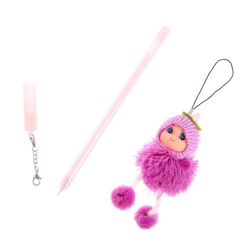 Ручка гелевая- прикол "Девочка в шапочке", цвет куклы СИРЕНЕВЫЙ