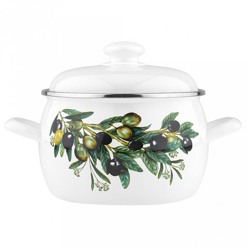 Оливковая ветвь Кастрюля эмалированная 3,5л, форма полусфера, металлическая крышка, нержавеющий ободок (Россия)