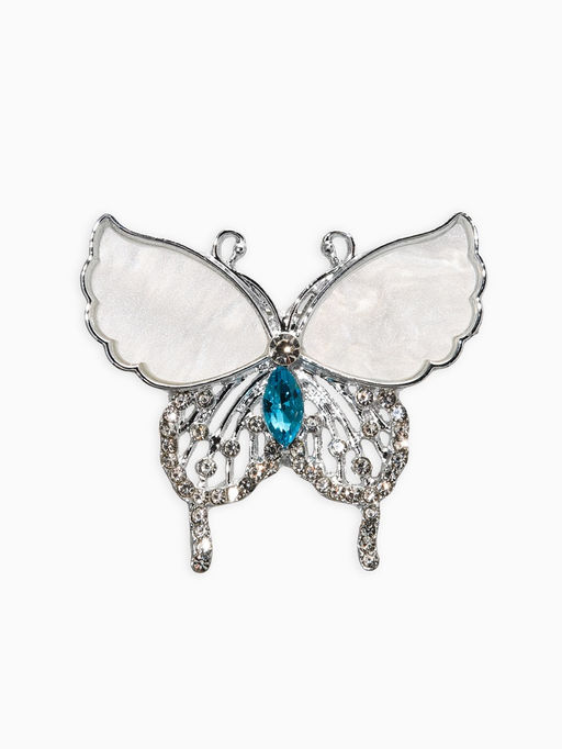 Цена за 2 шт. Брошь «Бабочка», белая в серебре