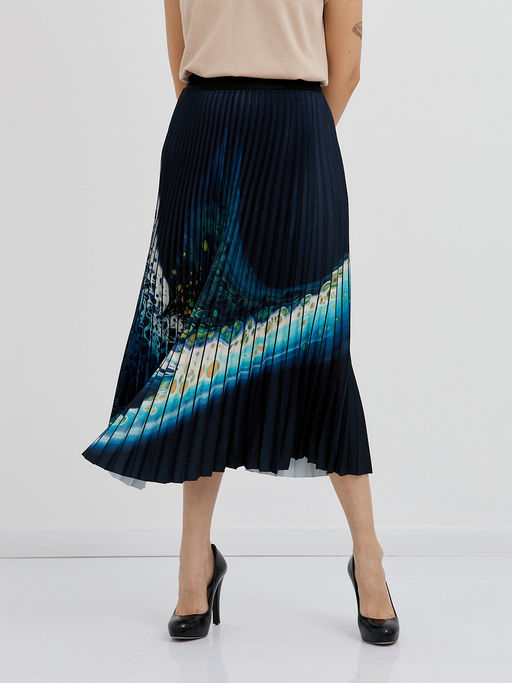 юбка плиссированная в синем цвете с абстрактным принтом - Glenfield фото 7