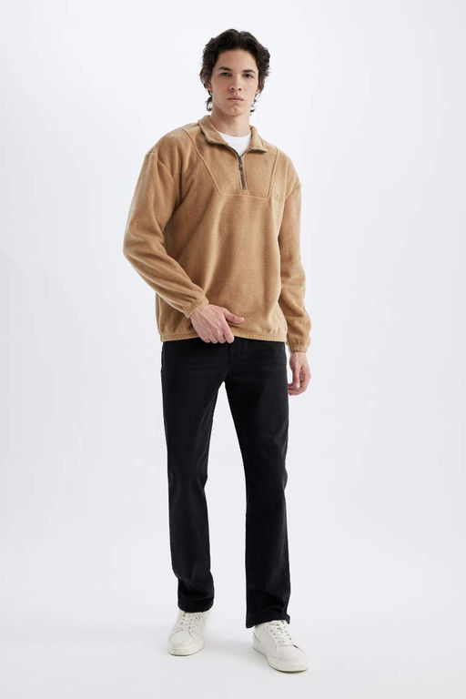 Флисовый свитшот с принтом и воротником-стойкой Comfort Regular Fit - Defacto фото 2