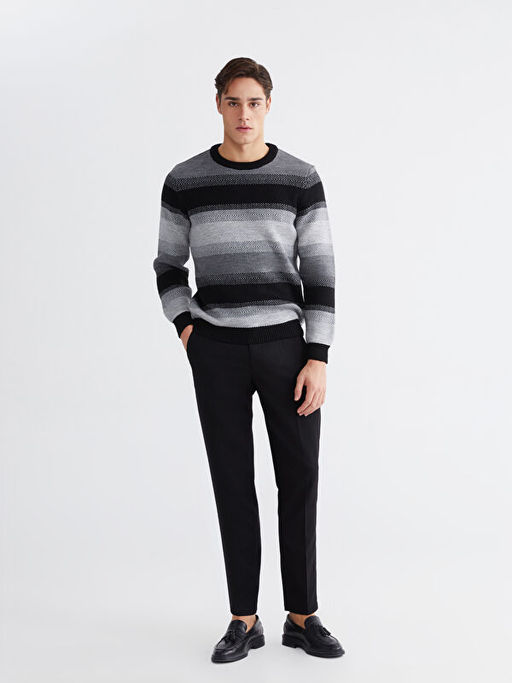 Bisiklet Yaka ?izgili Erkek Triko Kazak