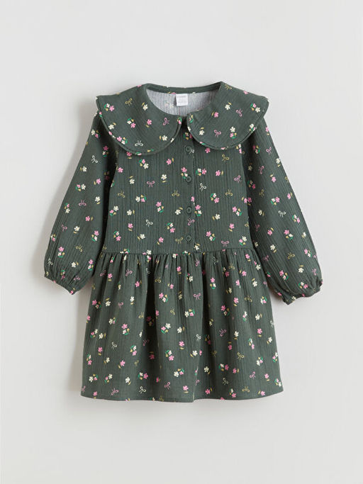 Bebe Yaka ?i?ekli K?z ?ocuk M?slin Elbise