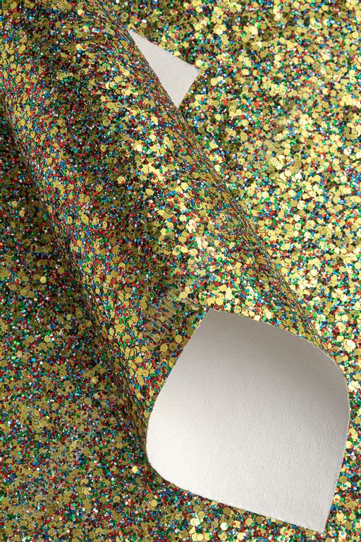 Кожзам "Крупные блестки" А4 (5 листов) SF-5983, золото №6