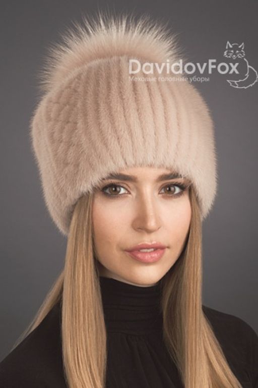 Шапка Буратино норка орнамент дымчатая роза