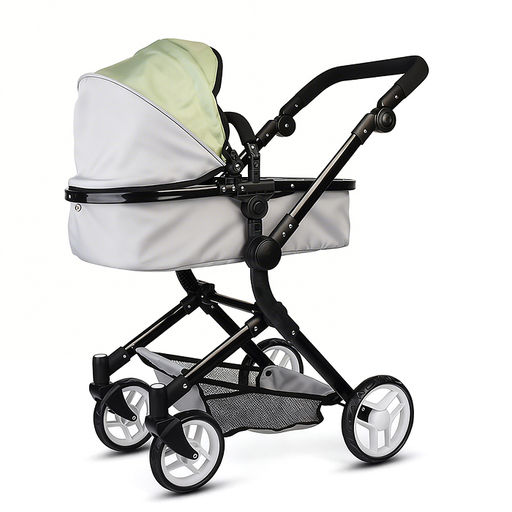 Коляская кукольная металлическая, прогулочная, с корзиной, серо-зеленая