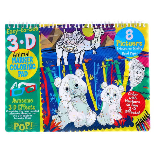 Книжка-раскраска многоразовая «Животные» фломастеры 12 цветов, 3D очки, бутылочка для воды