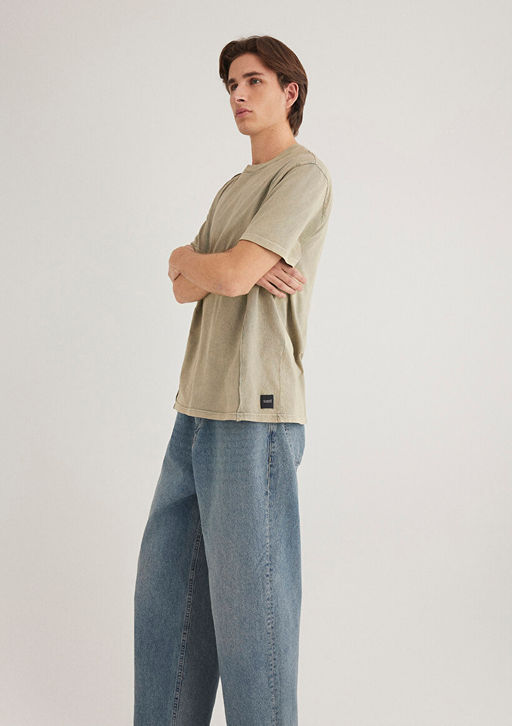 Dikis Detayl? Bej Tisort - Mavi фото 3