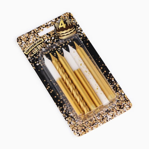 Цена за 2 шт. Свеча для торта «Золотая вечеринка», 12 шт., 8 см, белый и золотой металлик