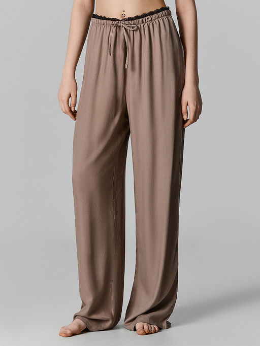 Брюки домашние женские коричневые с кружевом - Mark formelle фото 2