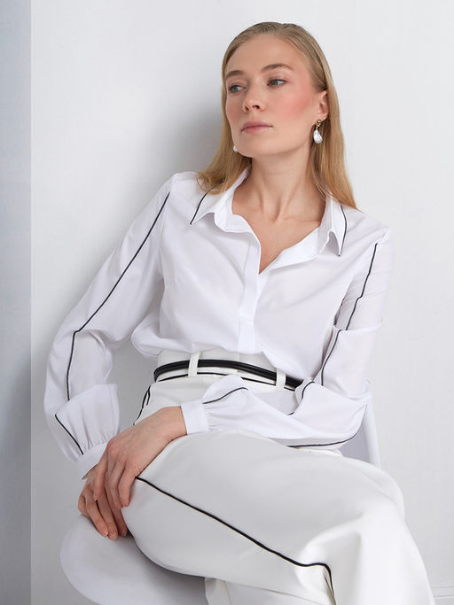 Блузка с контрасной строчкой белый - Tantino фото 7