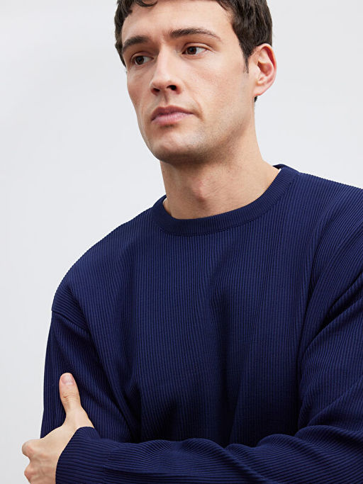 Bisiklet Yaka Fitilli Erkek Triko Kazak