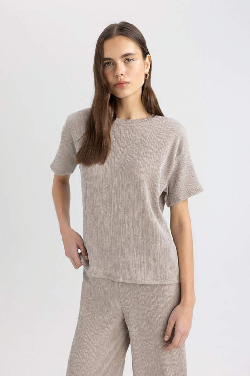 Футболка с короткими рукавами и круглым вырезом Relax Fit - Defacto фото 4