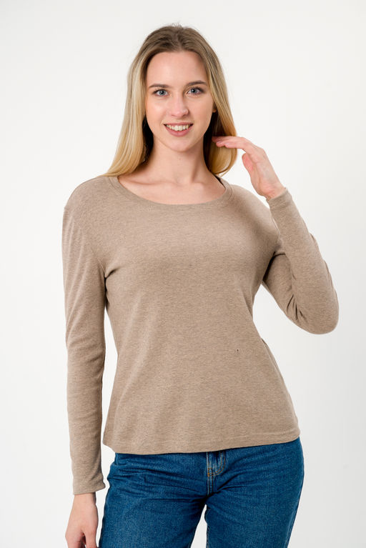 Лонгслив женский из кулирки с лайкрой бежевый меланж макси