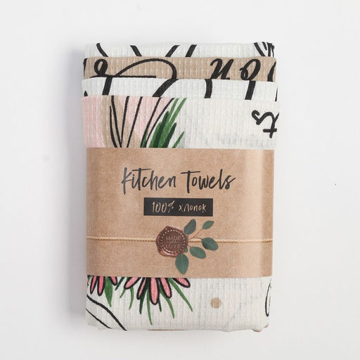 Набор кухонных полотенец Доляна Happiness, 35х60 см -4 шт, 100% хлопок, вафля 160 г/м2  фото 9