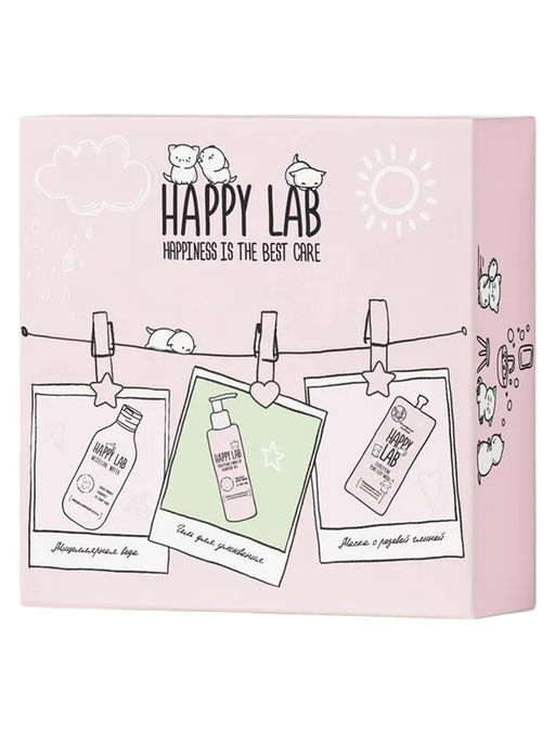 Happy Lab Набор средств для ухода за кожей лица Dream Face: Мицеллярная вода, гель для умывания, очищающая маска, 300 мл, 200 мл x 2