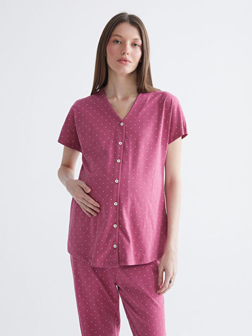 V Yaka Desenli Hamile Pijama Tak?m?
