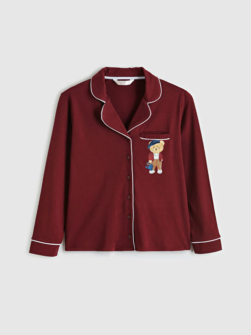 G?mlek Yaka Bask?l? Kad?n Pijama Tak?m?