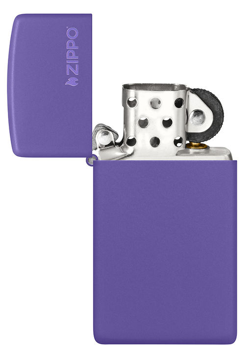 Зажигалка ZIPPO узкая Логотип с фиолетовым матовым покрытием | Slim® Logo Purple Matte 1637ZL