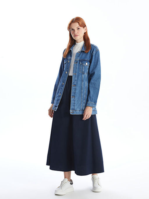 G?mlek Yaka Oversize Kad?n Jean Ceket