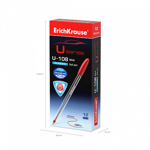 Цена за 50 шт. Ручка шариковая ErichKrause U-108 Stick Classic 1.0, Ultra Glide Technology, цвет чернил красный (в коробке по 50 шт.)  фото 9
