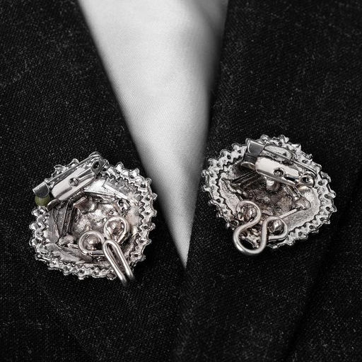 Зажим для кардигана «Квадраты», синий в чернёном серебре