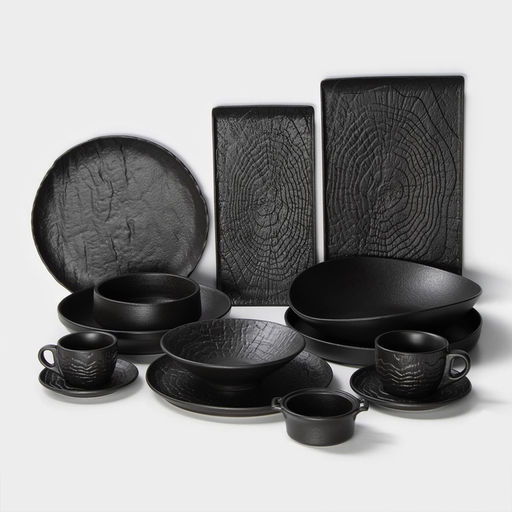 Цена за 6 шт. Чайная пара Magistro Black style, 2 предмета: чашка 200 мл, блюдце d=14,5 см, фарфор, чёрная
