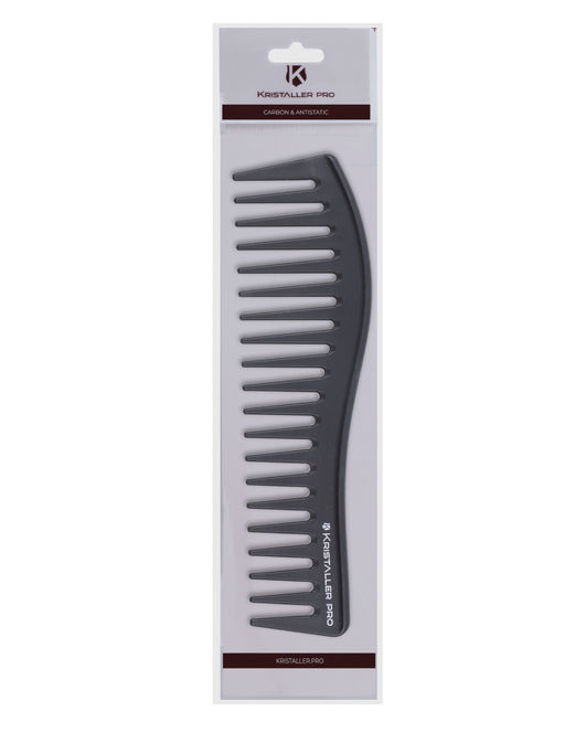 Kristaller Профессиональный гребень для волос редкозубый AC498, карбон, черный, 18 см