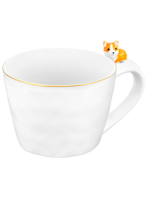 Кружка 300 мл 14*10*7,5 см "Собачка" белый с золотом, фарфор