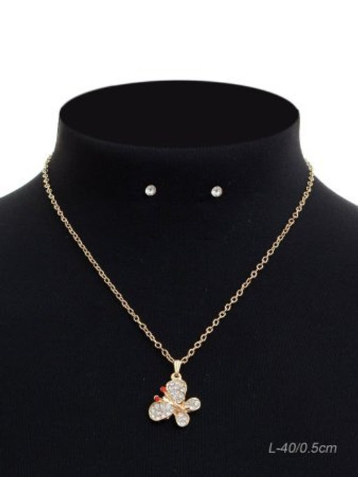 Подвеска на цепочке 40 см и серьги гвоздики / NA20-95 /уп 12/бабочка - Галеонтрейд фото 2