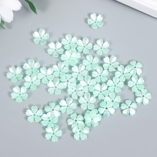 Цена за 2 шт. Бусины для творчества пластик "Цветочек жемчужный" набор 40 шт зелёный 1,5х1,5 см