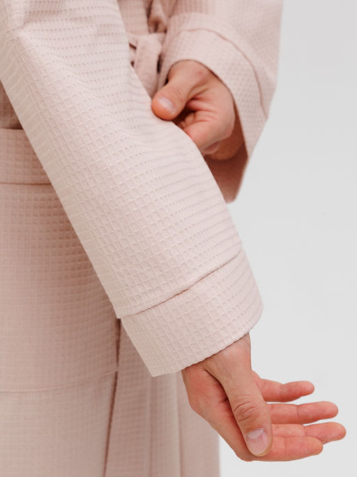 Мужской вафельный халат с шалькой бежевый В-04 (31)