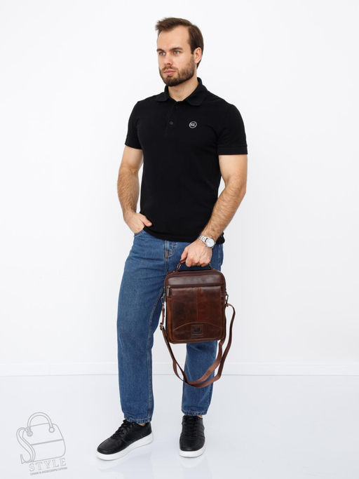 Сумка мужская кожаная 604M brown Fuzhiniao в Новосибирске