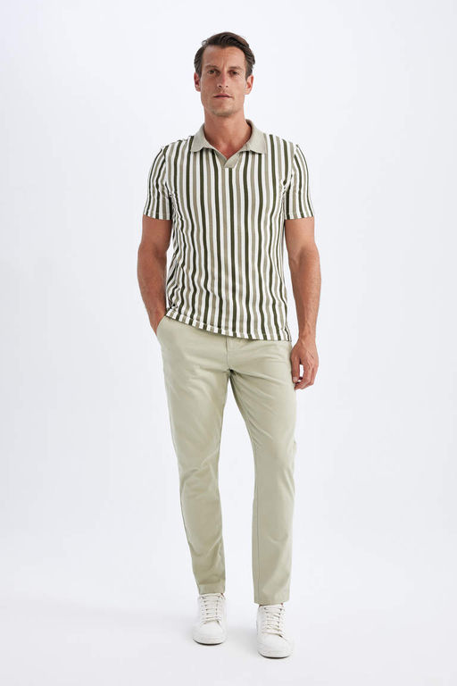 Slim Fit Dar Kesim Cizgili K?sa Kollu Polo Tisort - Defacto фото 4