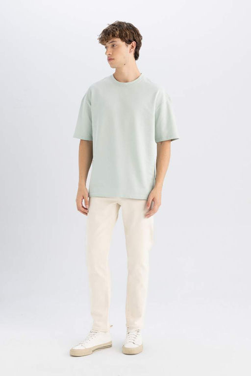 Базовая футболка свободного кроя с круглым вырезом и короткими рукавами - Defacto фото 2